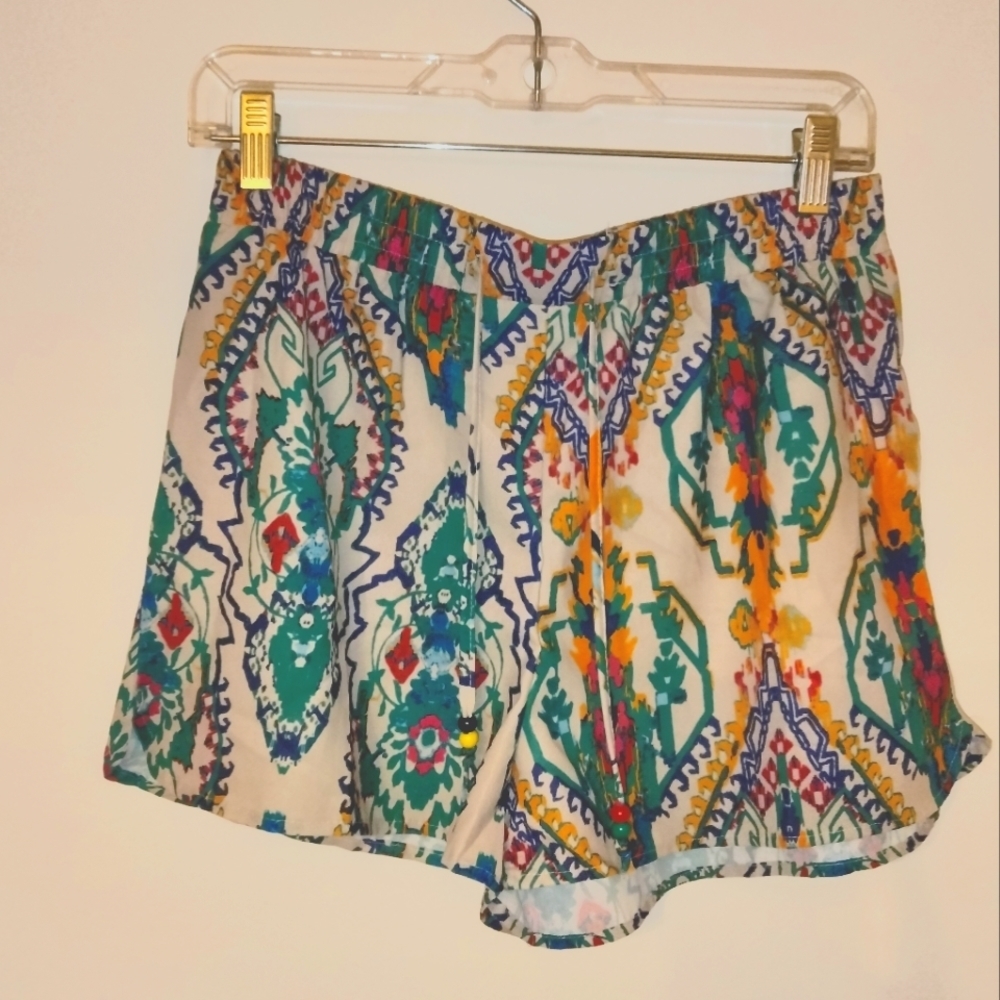 Aztec (Size L) Multicolored Abstract Print Soft Faux Drawstring Pull-on Shorts
